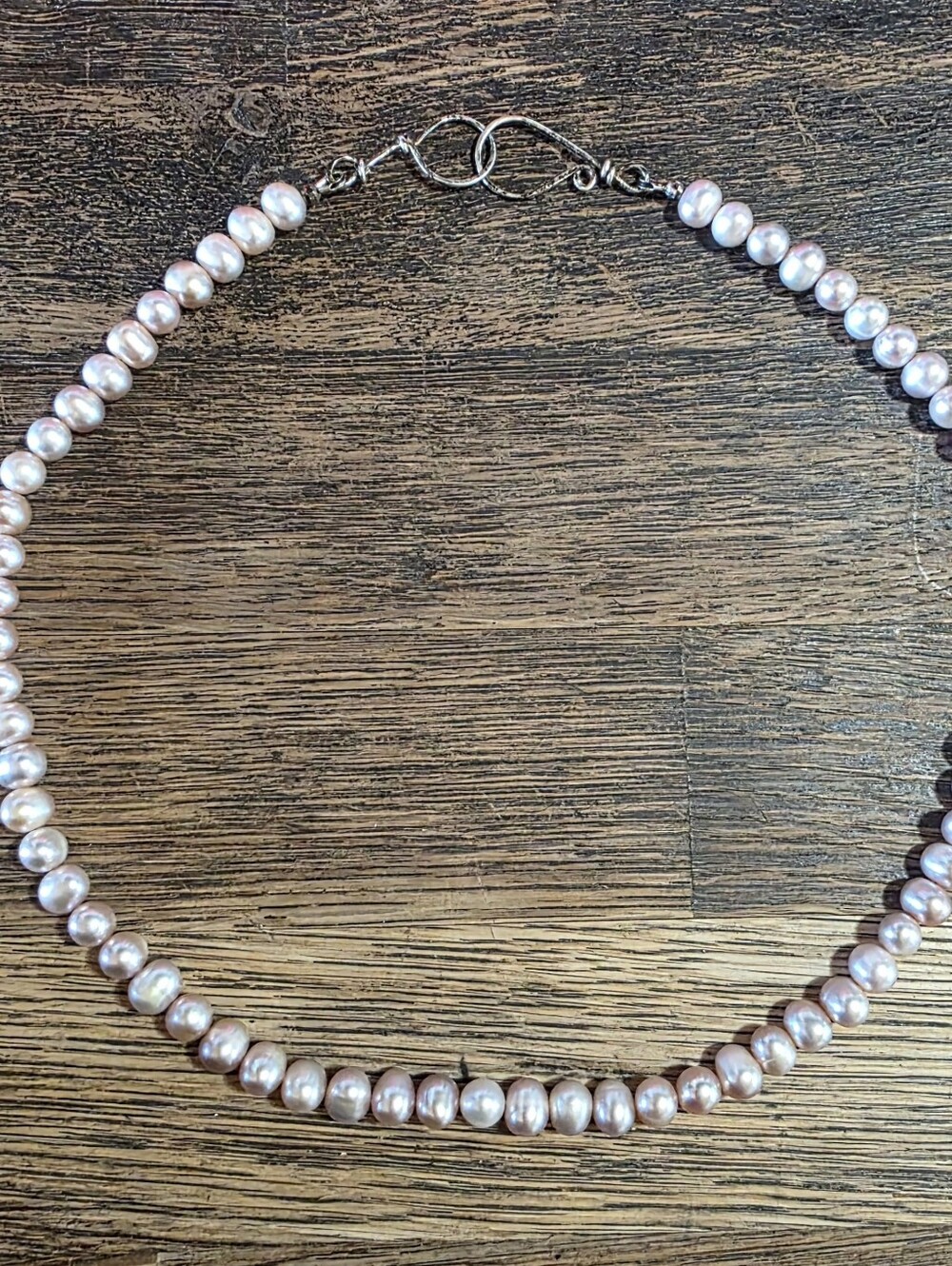 Pink 5-7mm Freshwater Pearl & Artisanal Sterling Silver Clasp Necklace 18" New